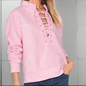 REVOLVE Daydream Nation Friday I'm In Love Pullover, Pink,  Lace Up NWT Medium